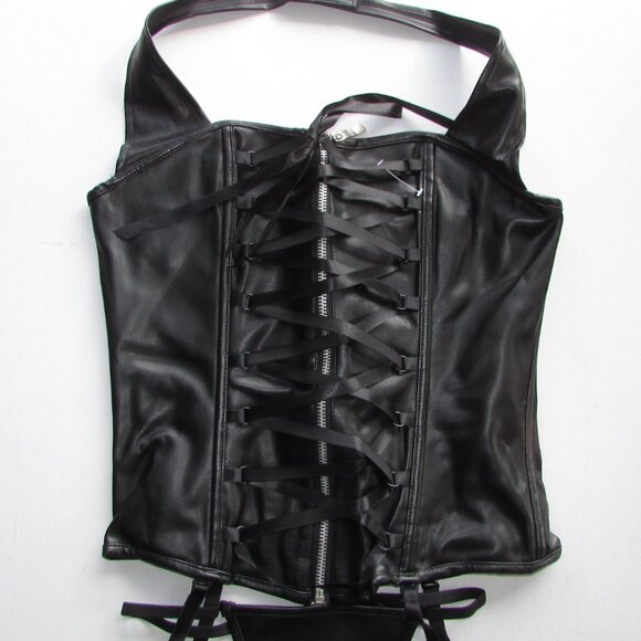 Black Pleather Halter Corset Set - NEW - Picture 3 of 11